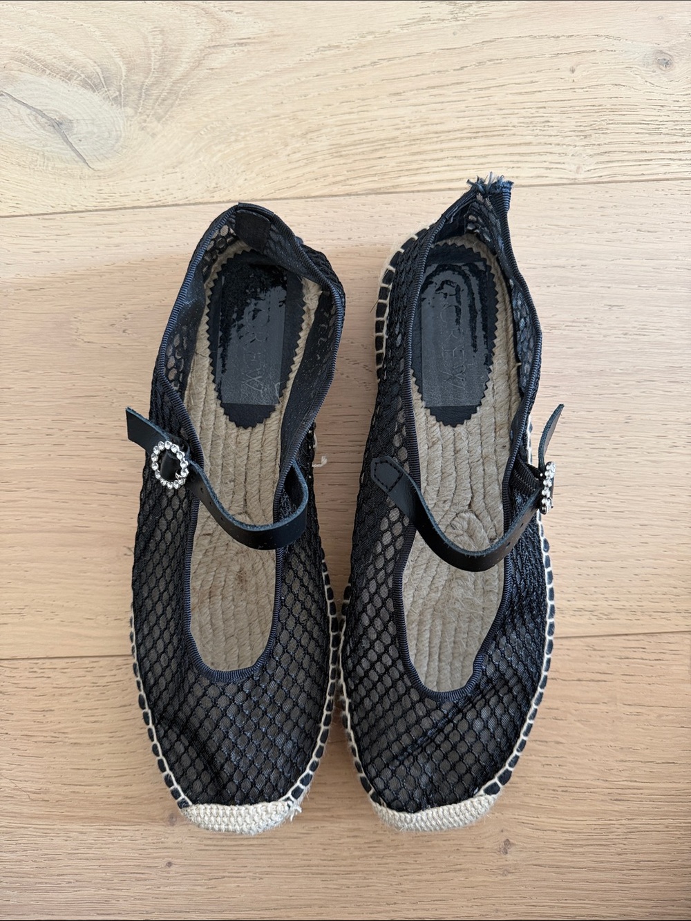 J. Crew Black Mesh Mary Jane Espadrilles with Cream Toe Cap - Picture 2 of 4